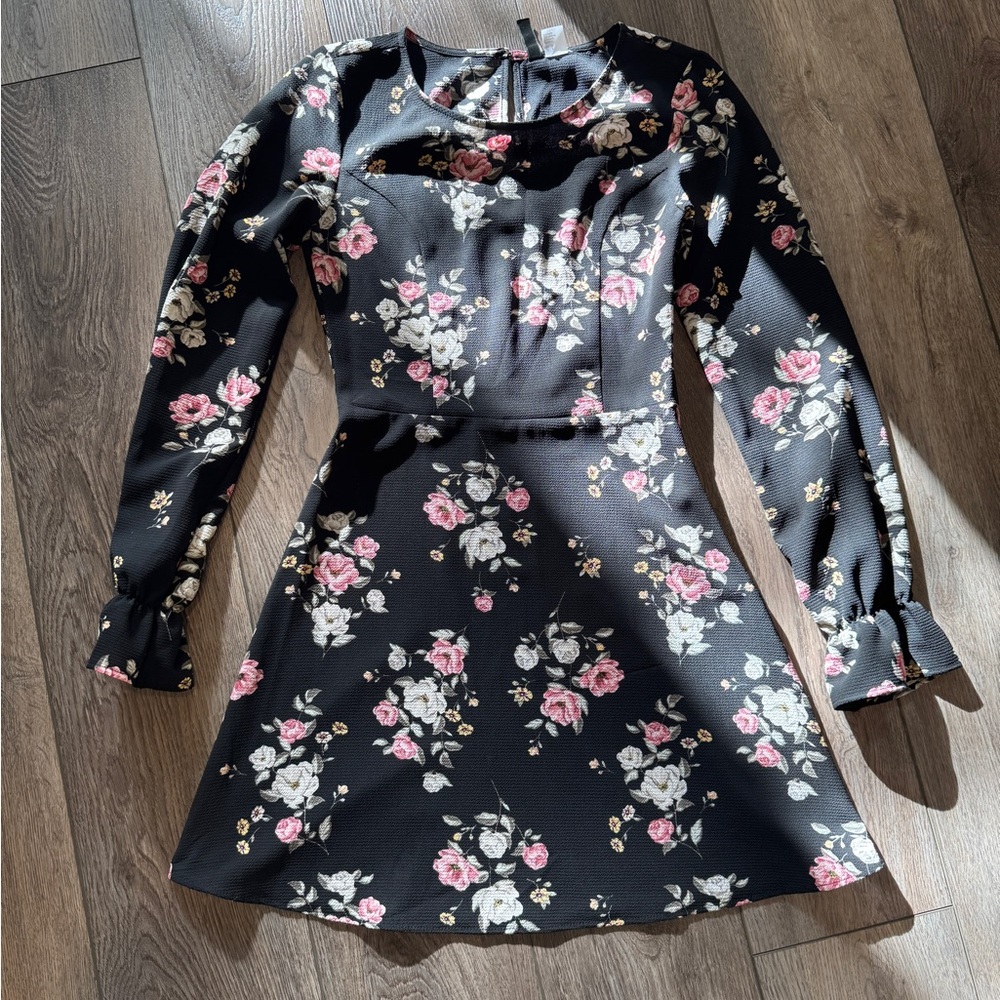 H&M Black Floral Long Sleeve Dress - Pink & White Roses - Picture 10 of 16